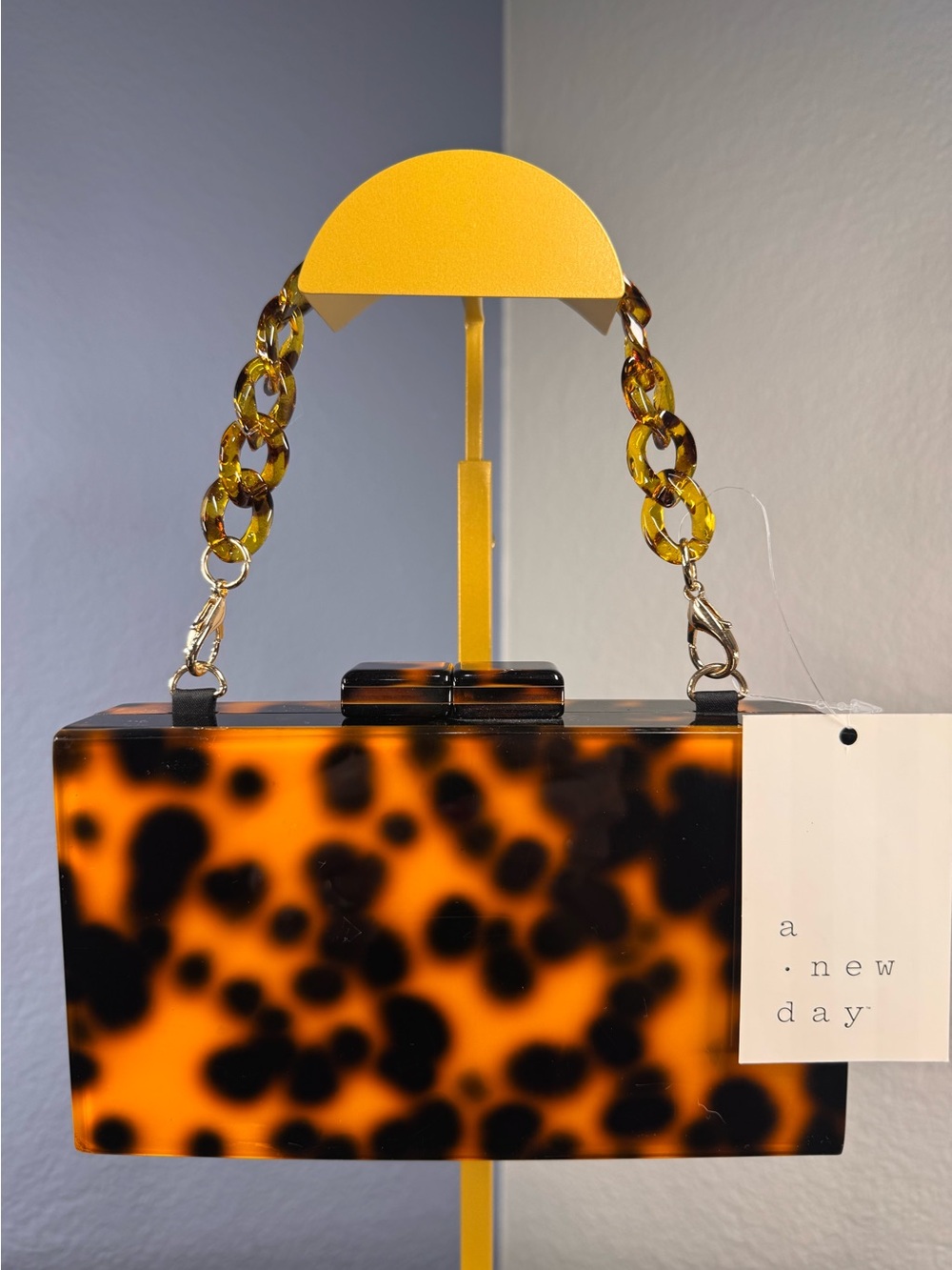 NWT A New Day Tortoiseshell Acrylic Box Clutch Chain Strap Evening Bag